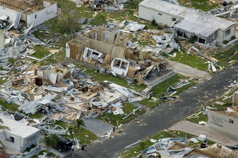 Houses demolished after a hurricane